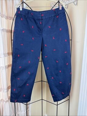 Liz Claiborne Navy Blue Audra Capri Pants Embroidered Lobster Size 10